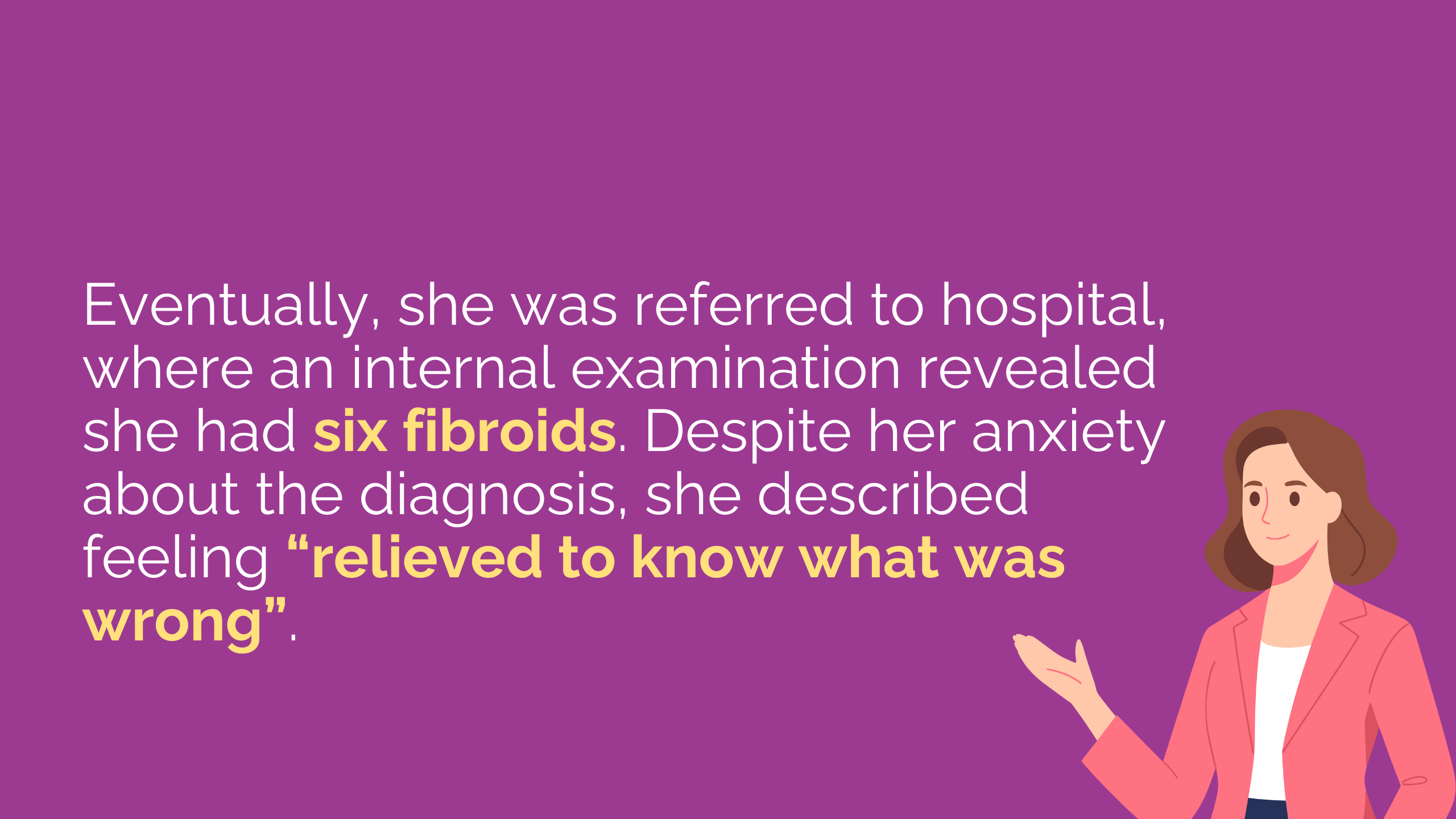 Purple background with graphic of woman wearing a blazer with a raised arm.