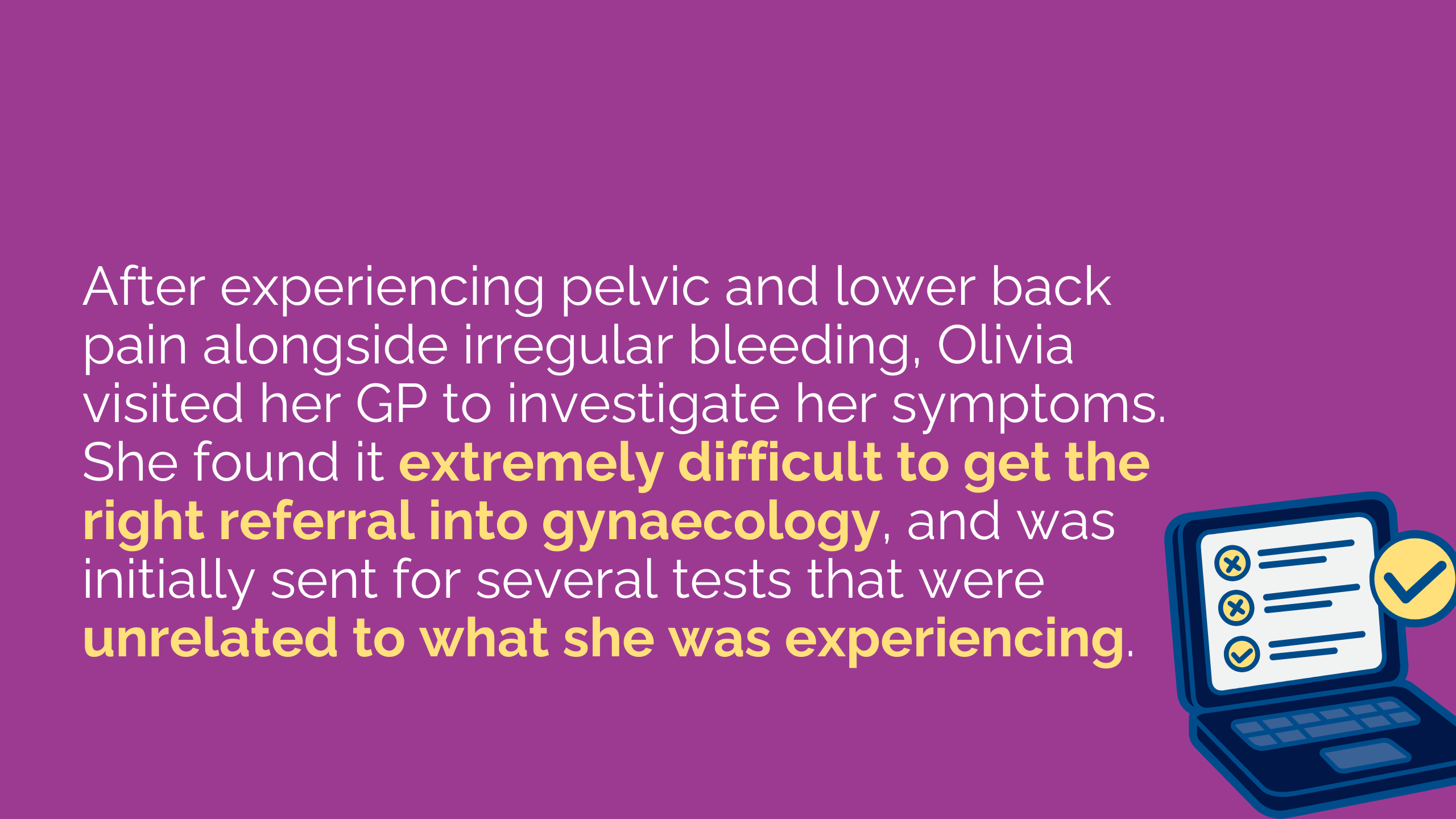 Purple graphic background with graphic of laptop showing multiple crosses and one tick.