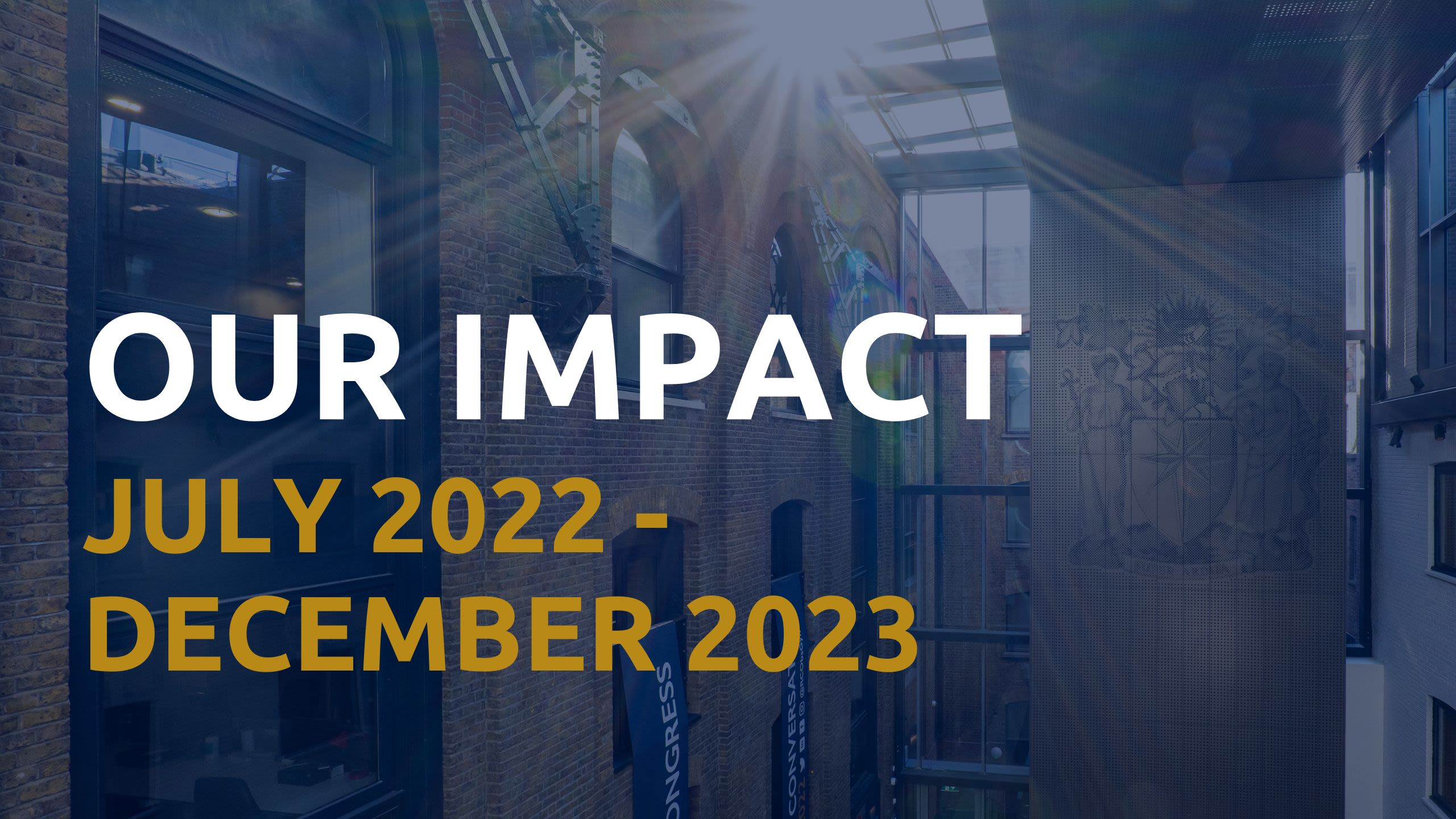 A photo of the RCOG building with a title which reads: Our impact, July 2022 to December 2023