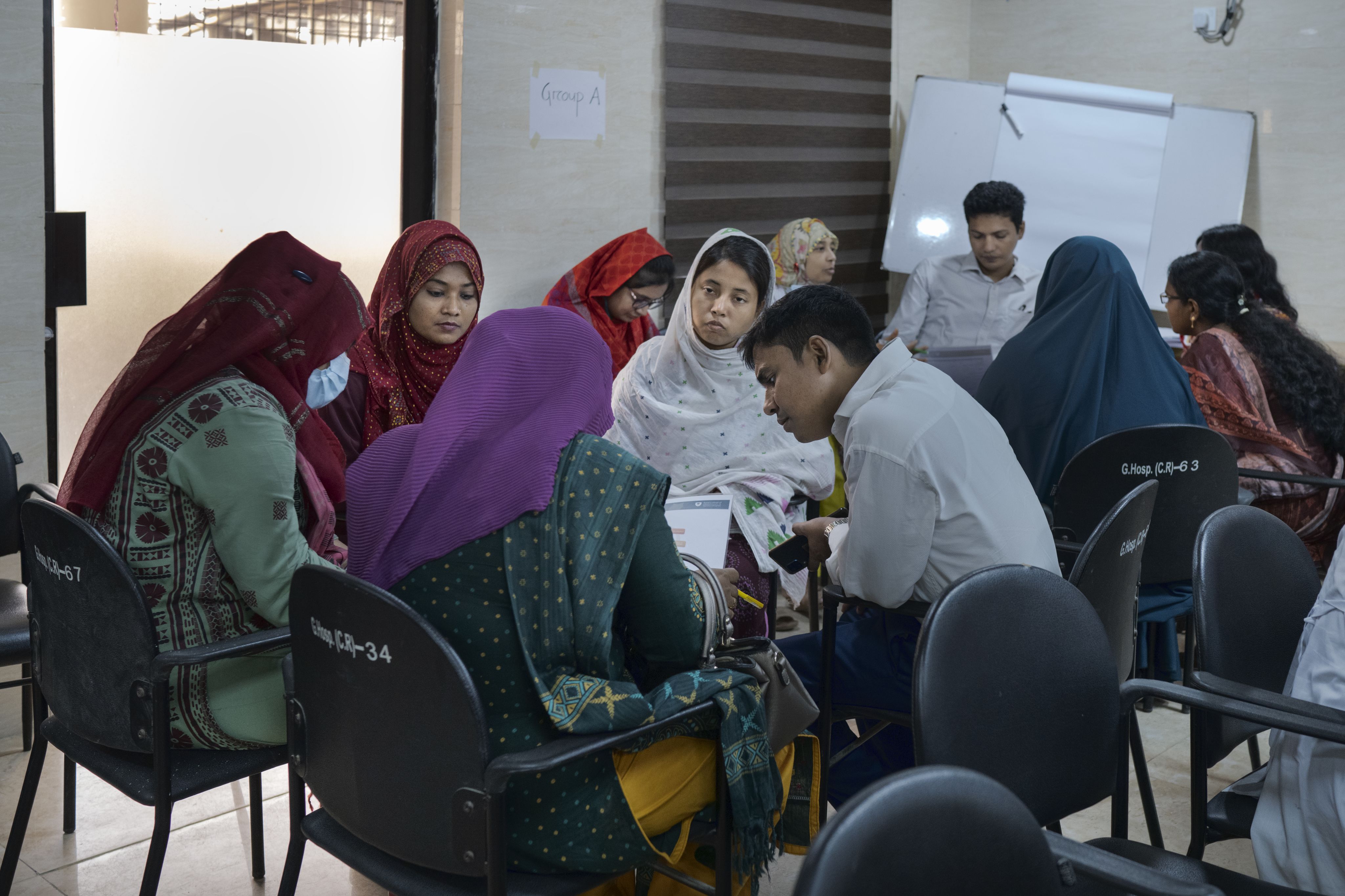 Small group discussion at RCOG training session in Bangladesh