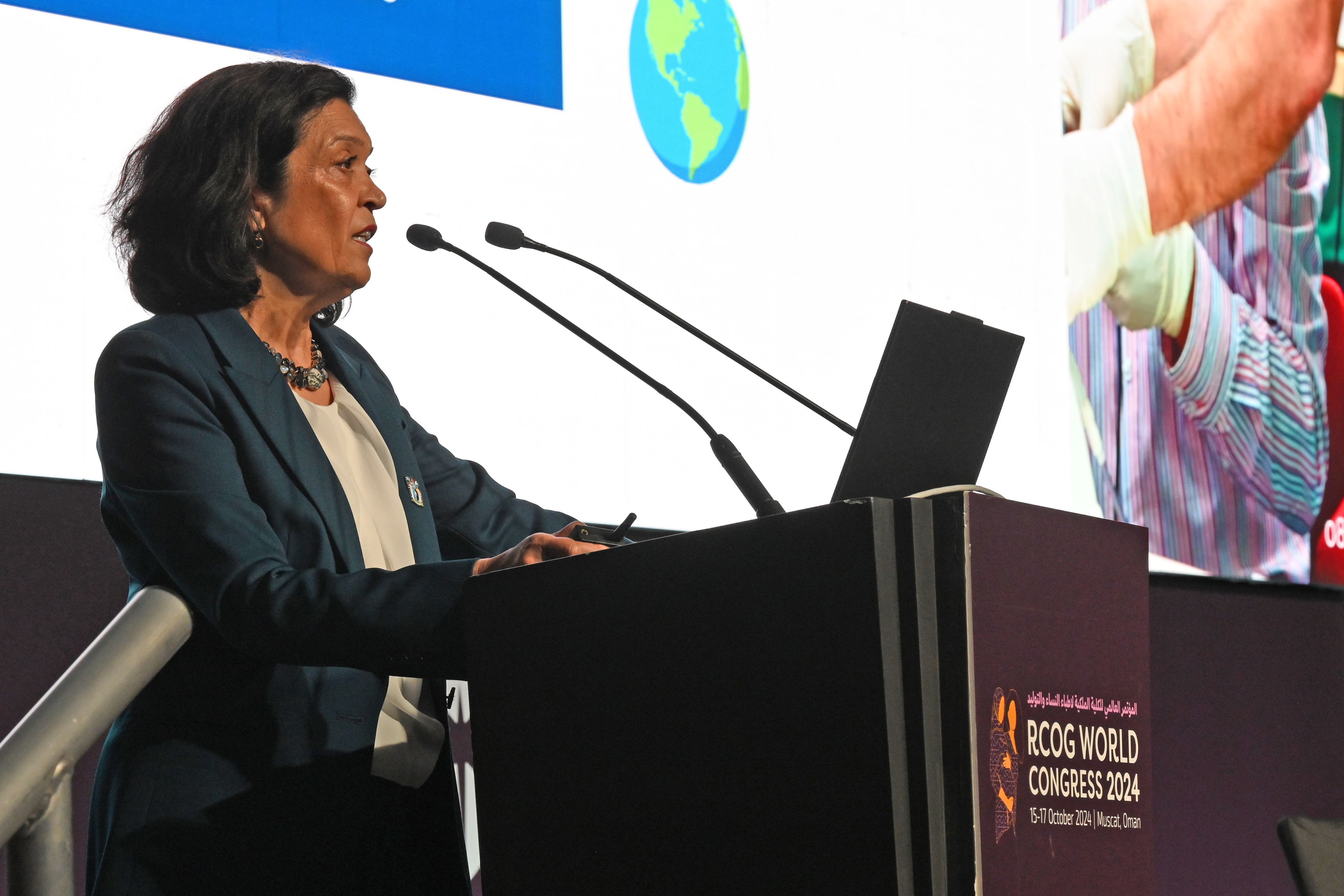 RCOG President Ranee Thakar presenting on stage at Congress in 2024